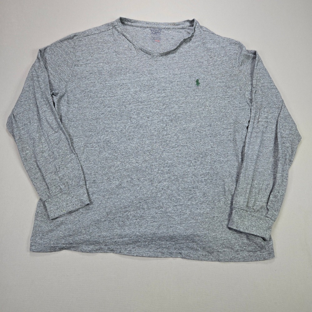Polo Ralph Lauren Mens Gray Long Sleeve V Neck T Shirt Logo Size XL G